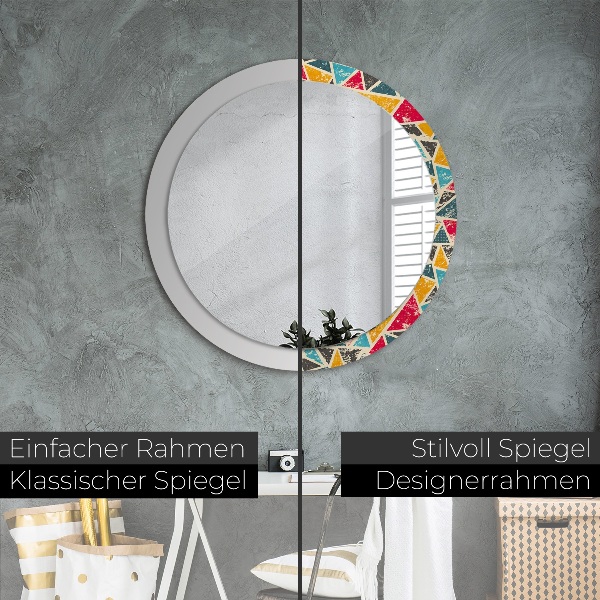 Ronde wandspiegel met print Retro-compositie