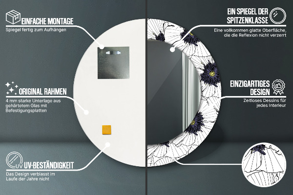 Ronde spiegel met decoratie Lineaire bloemensamenstelling
