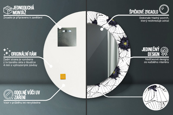 Ronde spiegel met decoratie Lineaire bloemensamenstelling