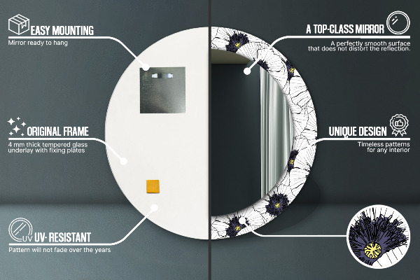 Ronde spiegel met decoratie Lineaire bloemensamenstelling