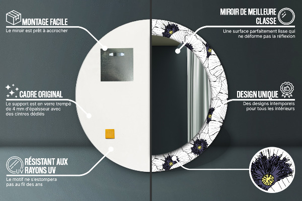 Ronde spiegel met decoratie Lineaire bloemensamenstelling