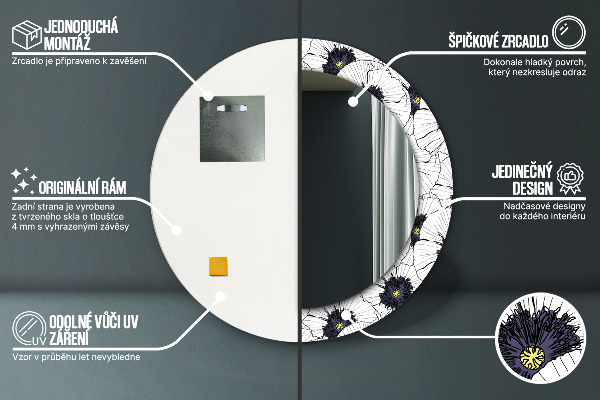 Ronde spiegel met decoratie Lineaire bloemensamenstelling