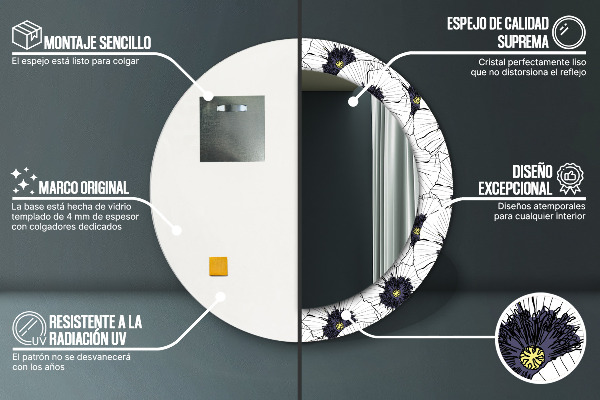 Ronde spiegel met decoratie Lineaire bloemensamenstelling