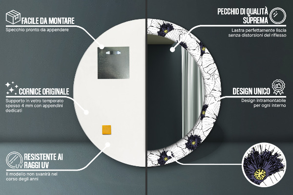 Ronde spiegel met decoratie Lineaire bloemensamenstelling
