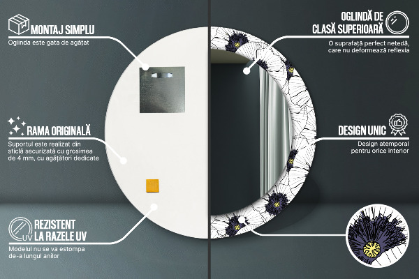 Ronde spiegel met decoratie Lineaire bloemensamenstelling