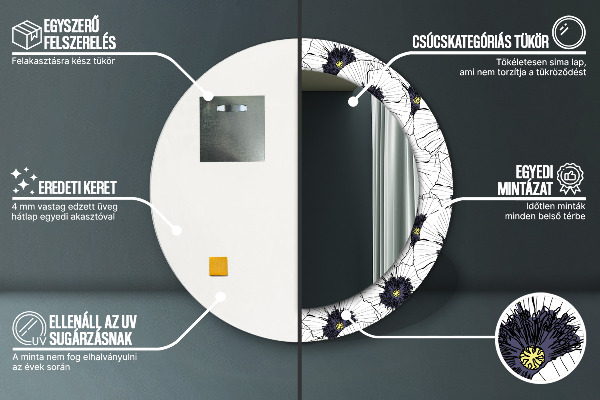 Ronde spiegel met decoratie Lineaire bloemensamenstelling
