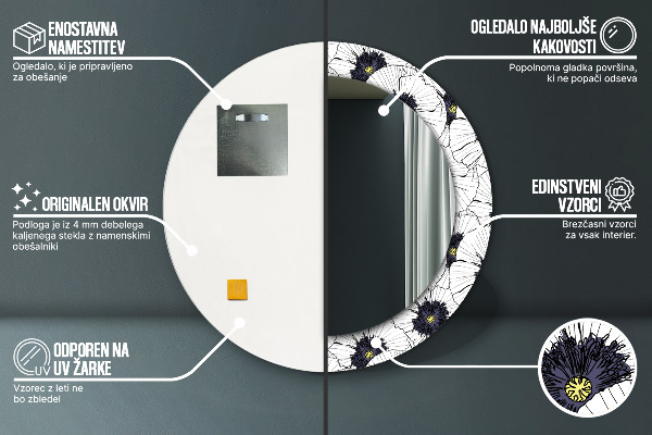 Ronde spiegel met decoratie Lineaire bloemensamenstelling