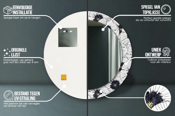 Ronde spiegel met decoratie Lineaire bloemensamenstelling