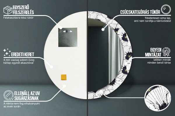 Ronde spiegel met decoratie Lineaire bloemensamenstelling
