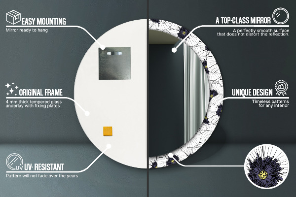 Ronde spiegel met decoratie Lineaire bloemensamenstelling