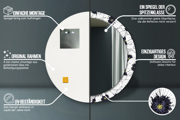 Ronde spiegel met decoratie Lineaire bloemensamenstelling