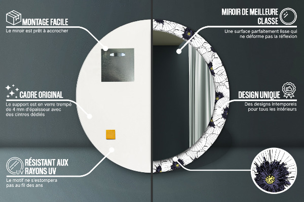 Ronde spiegel met decoratie Lineaire bloemensamenstelling