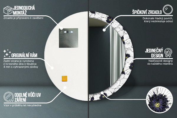 Ronde spiegel met decoratie Lineaire bloemensamenstelling