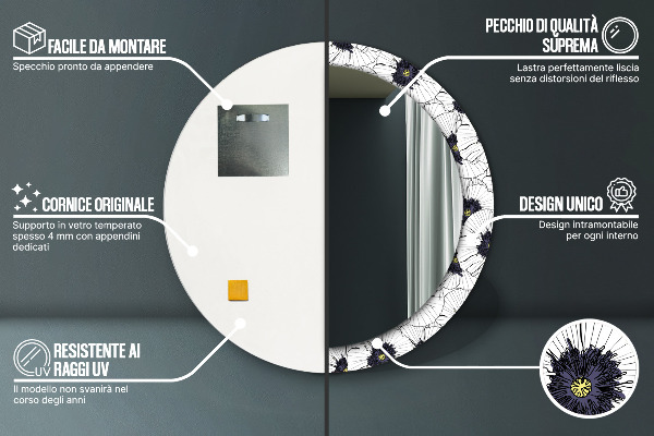 Ronde spiegel met decoratie Lineaire bloemensamenstelling