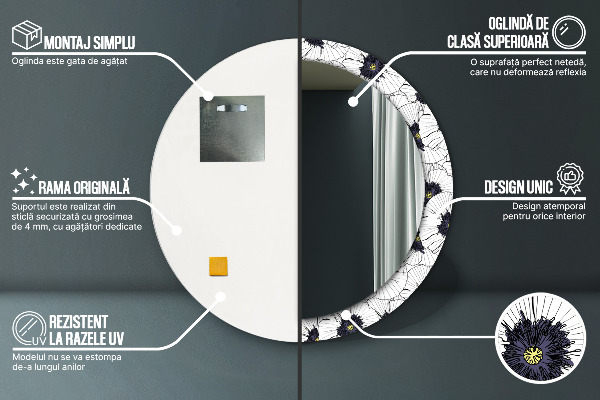 Ronde spiegel met decoratie Lineaire bloemensamenstelling