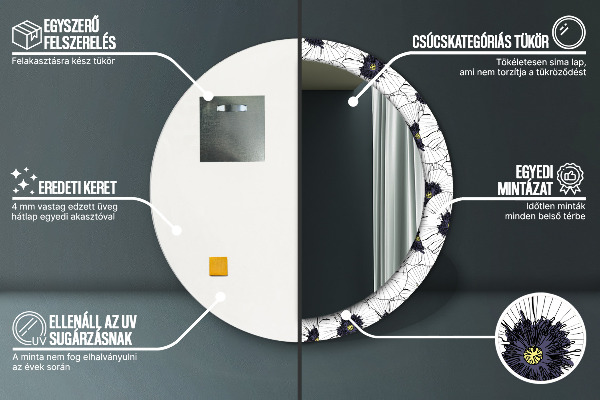 Ronde spiegel met decoratie Lineaire bloemensamenstelling