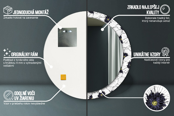 Ronde spiegel met decoratie Lineaire bloemensamenstelling