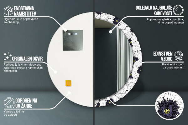 Ronde spiegel met decoratie Lineaire bloemensamenstelling