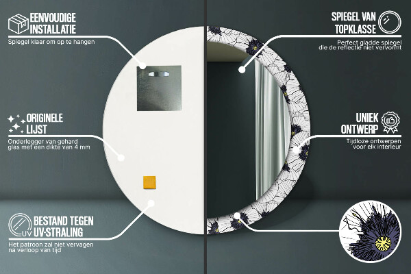 Ronde spiegel met decoratie Lineaire bloemensamenstelling