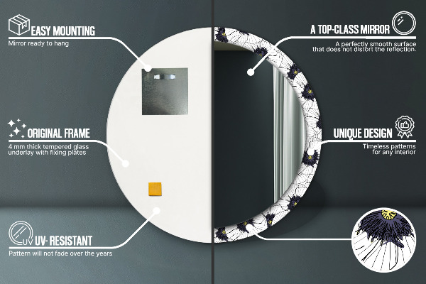 Ronde spiegel met decoratie Lineaire bloemensamenstelling