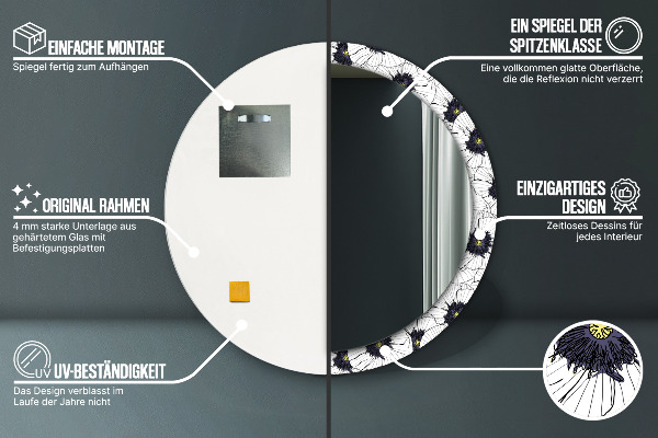Ronde spiegel met decoratie Lineaire bloemensamenstelling