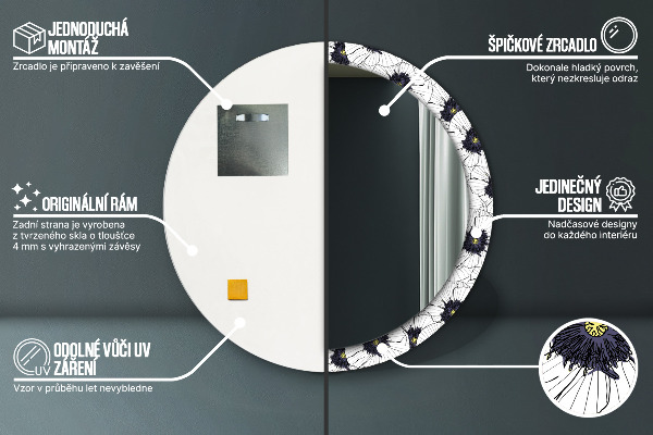 Ronde spiegel met decoratie Lineaire bloemensamenstelling