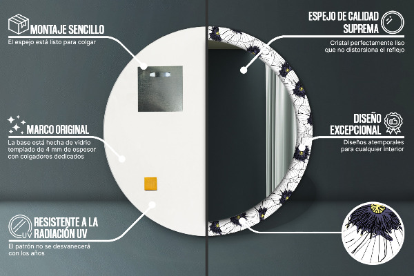 Ronde spiegel met decoratie Lineaire bloemensamenstelling