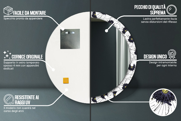 Ronde spiegel met decoratie Lineaire bloemensamenstelling