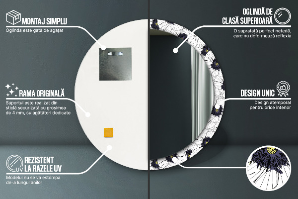 Ronde spiegel met decoratie Lineaire bloemensamenstelling