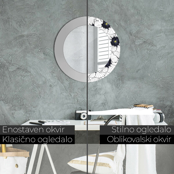 Ronde spiegel met decoratie Lineaire bloemensamenstelling