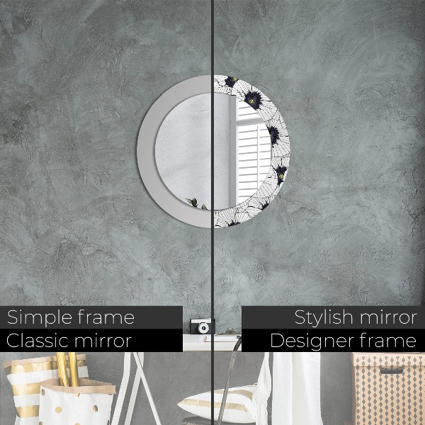 Ronde spiegel met decoratie Lineaire bloemensamenstelling