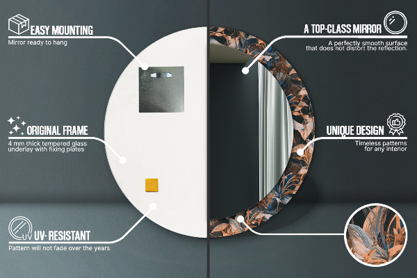 Ronde wandspiegel met print Donkere tropische bladeren