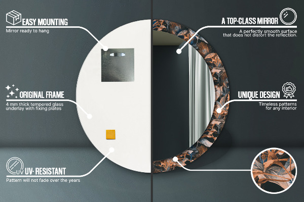 Ronde wandspiegel met print Donkere tropische bladeren