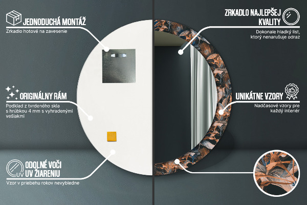 Ronde wandspiegel met print Donkere tropische bladeren