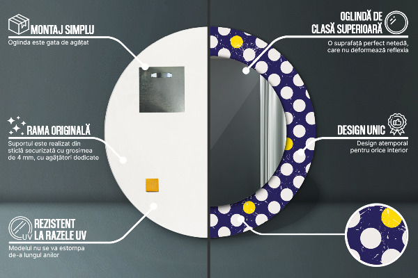 Ronde wandspiegel met print Retro stippen