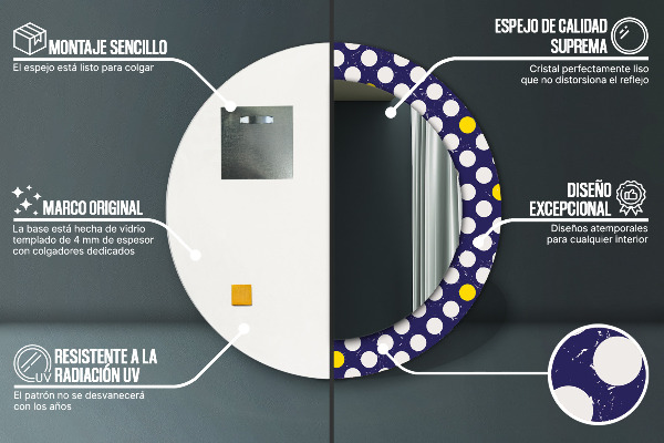 Ronde wandspiegel met print Retro stippen