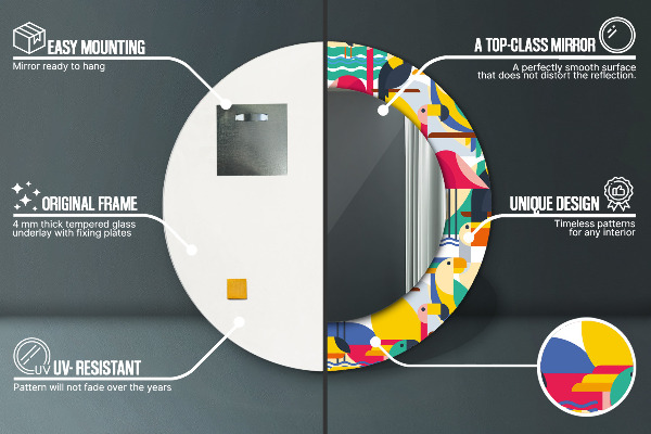 Bedrukte ronde spiegel Geometrische tropische vogels