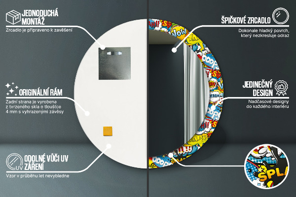 Ronde wandspiegel met print Patroon in stripboekstijl