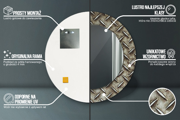 Ronde spiegel met decoratie Stalen textuur