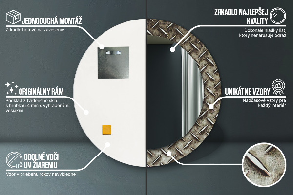 Ronde spiegel met decoratie Stalen textuur