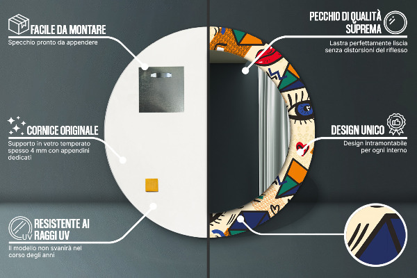 Bedrukte ronde spiegel Pop-art stijl