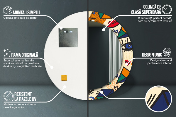 Bedrukte ronde spiegel Pop-art stijl