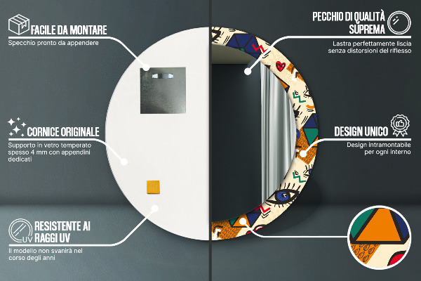 Bedrukte ronde spiegel Pop-art stijl