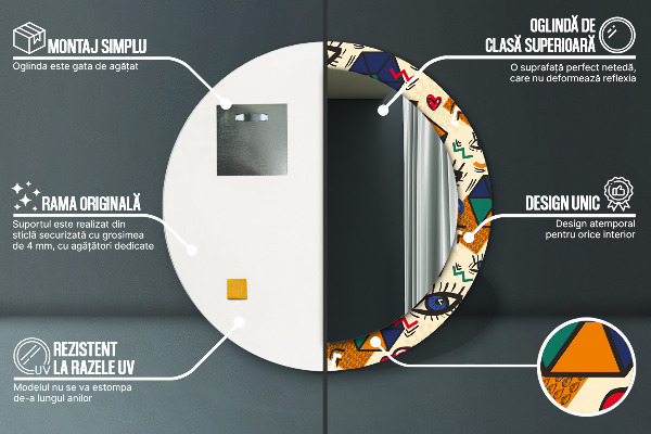 Bedrukte ronde spiegel Pop-art stijl