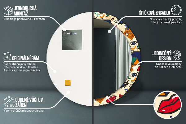 Bedrukte ronde spiegel Pop-art stijl