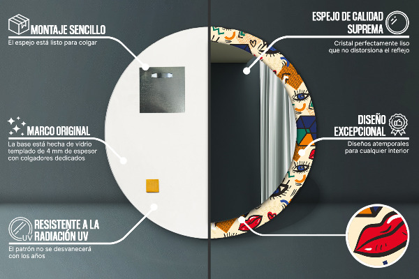 Bedrukte ronde spiegel Pop-art stijl