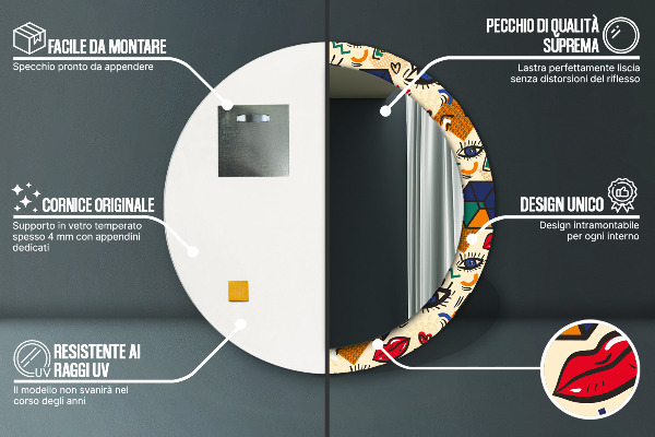 Bedrukte ronde spiegel Pop-art stijl