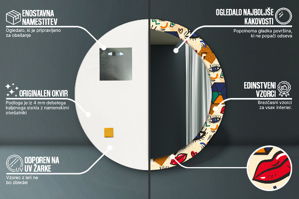 Bedrukte ronde spiegel Pop-art stijl