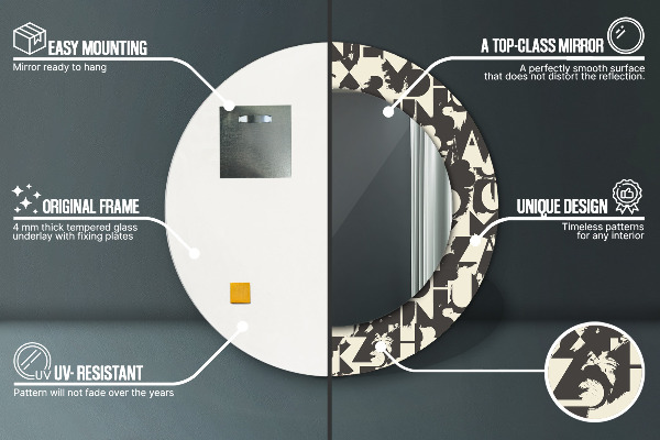 Ronde spiegel met decoratie Abstracte typografie