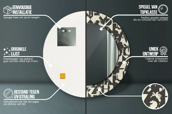 Ronde spiegel met decoratie Abstracte typografie